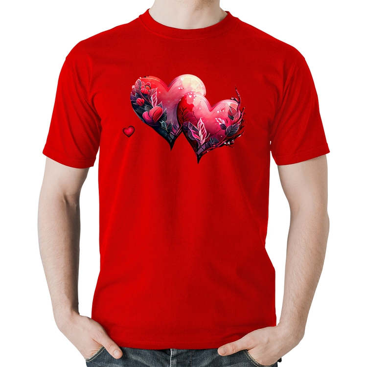 Camiseta Algodão Corações Flores - Vermelha