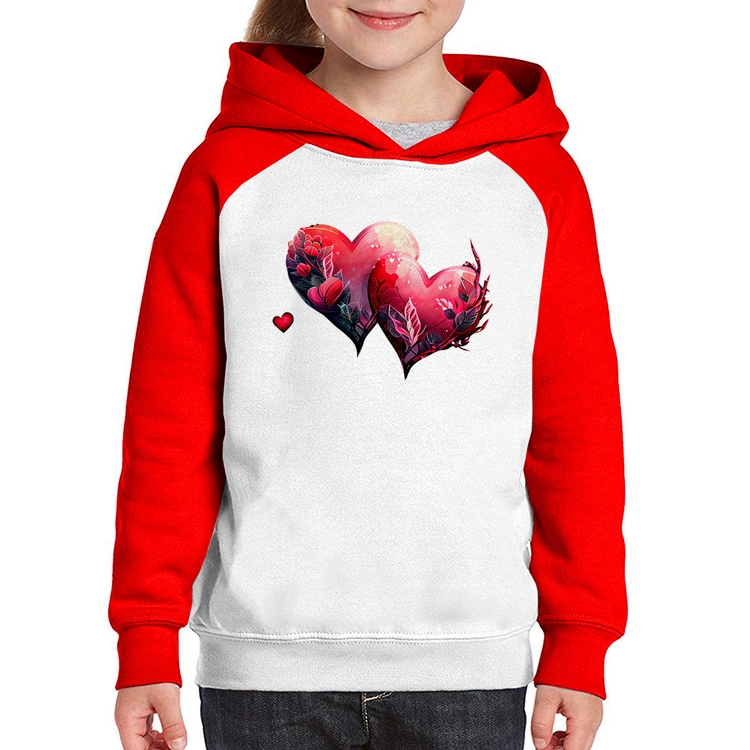 Moletom Infantil Corações Flores - Branco/Vermelho