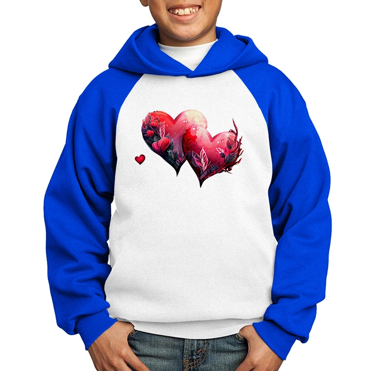 Moletom Infantil Corações Flores - Branco/Azul