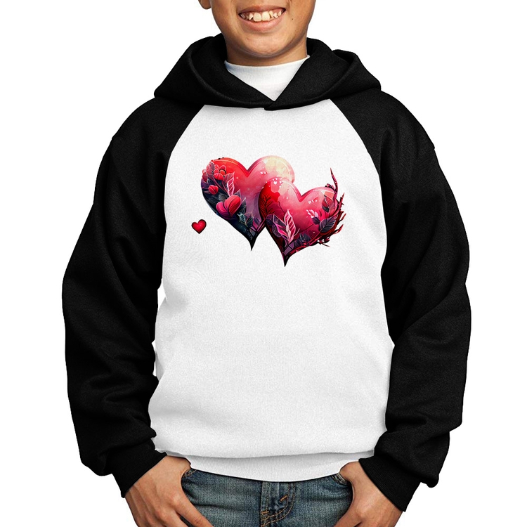 Moletom Infantil Corações Flores - Branco/Preto