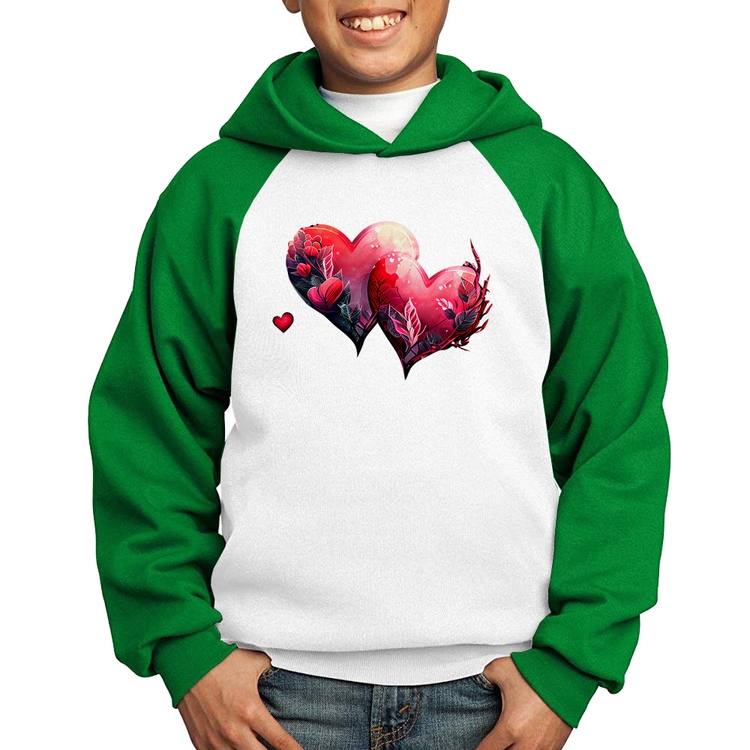 Moletom Infantil Corações Flores - Branco/Verde