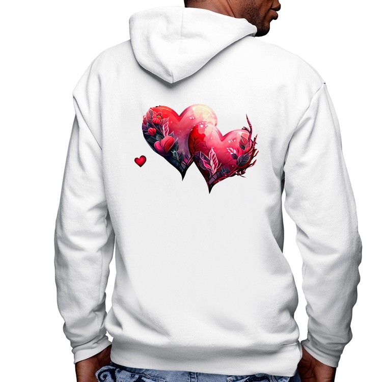 Blusa Moletom Corações Flores Masculina com Capuz e Zíper - Branca