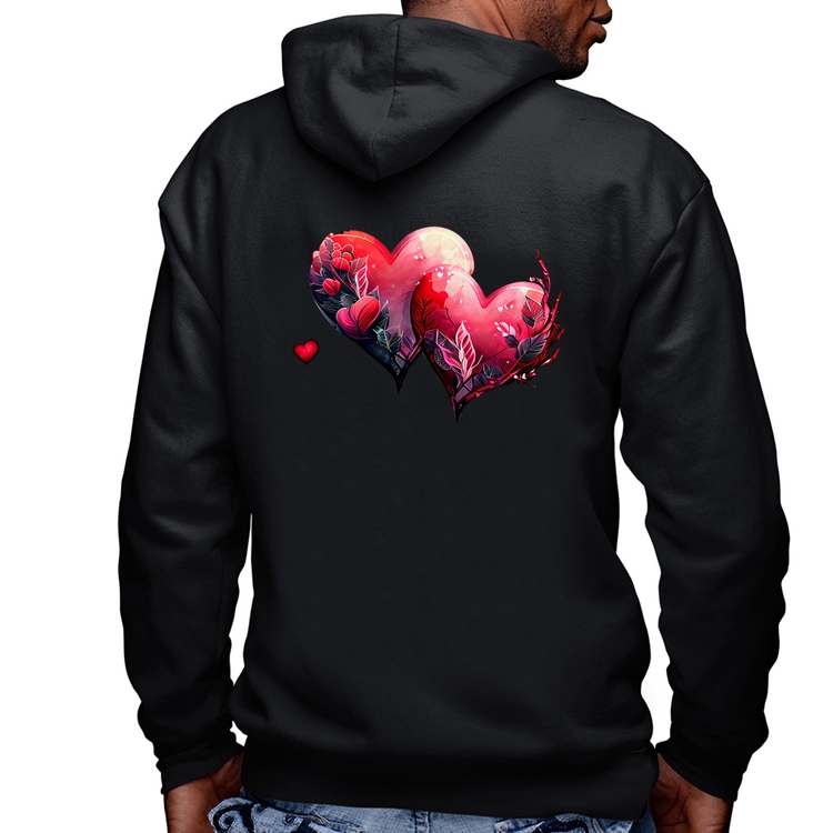 Blusa Moletom Corações Flores Masculina com Capuz e Zíper