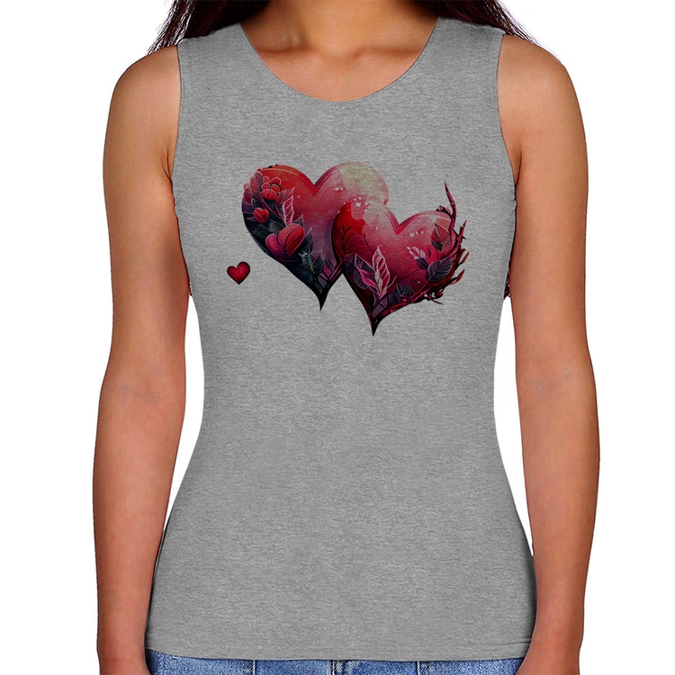 Regata Feminina Corações Flores - Cinza