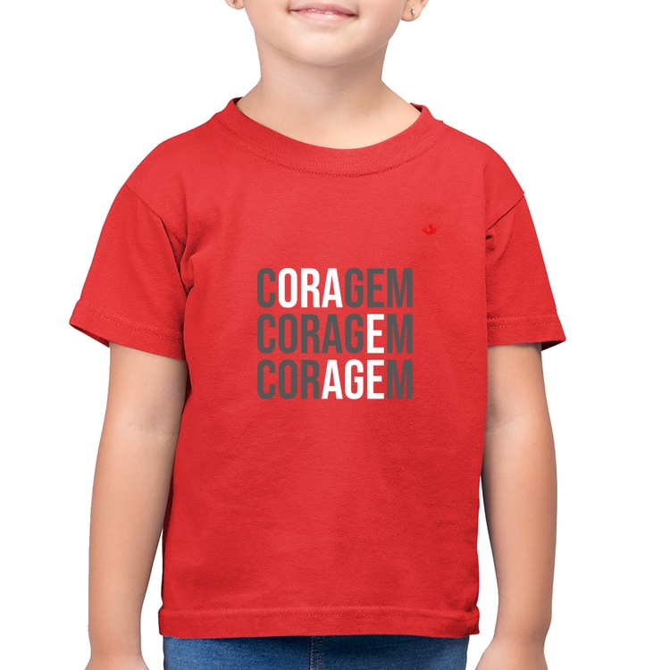 Camiseta Algodão Infantil Coragem, Ora e Age - Vermelha