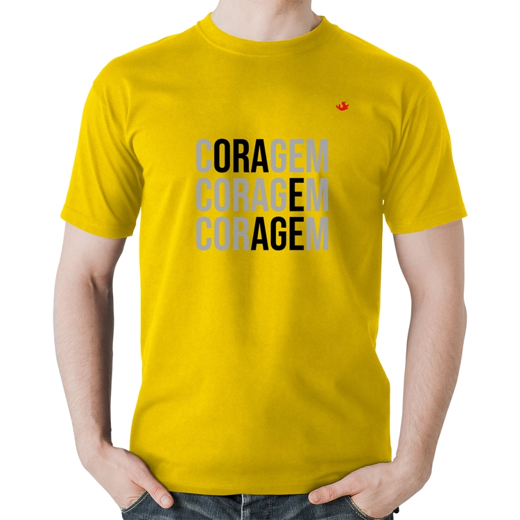 Camiseta Algodão Coragem, Ora e Age - Amarela