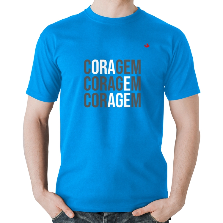 Camiseta Algodão Coragem, Ora e Age - Azul