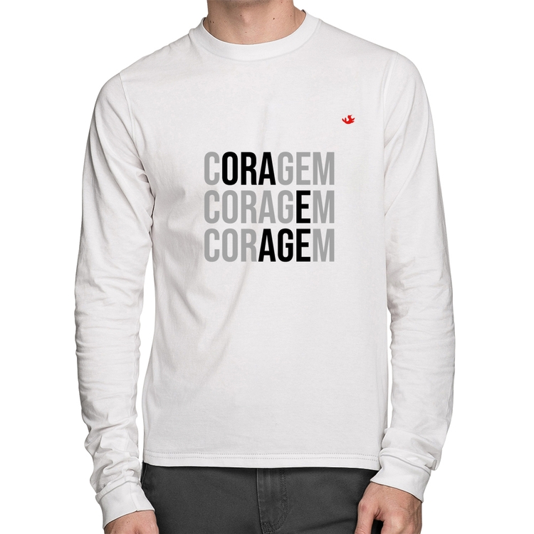Camiseta Algodão Coragem, Ora e Age Manga Longa - Branca