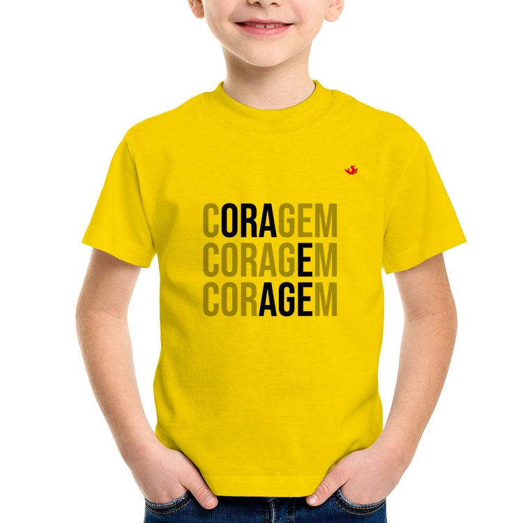 Camiseta Infantil Coragem, Ora e Age - Amarela