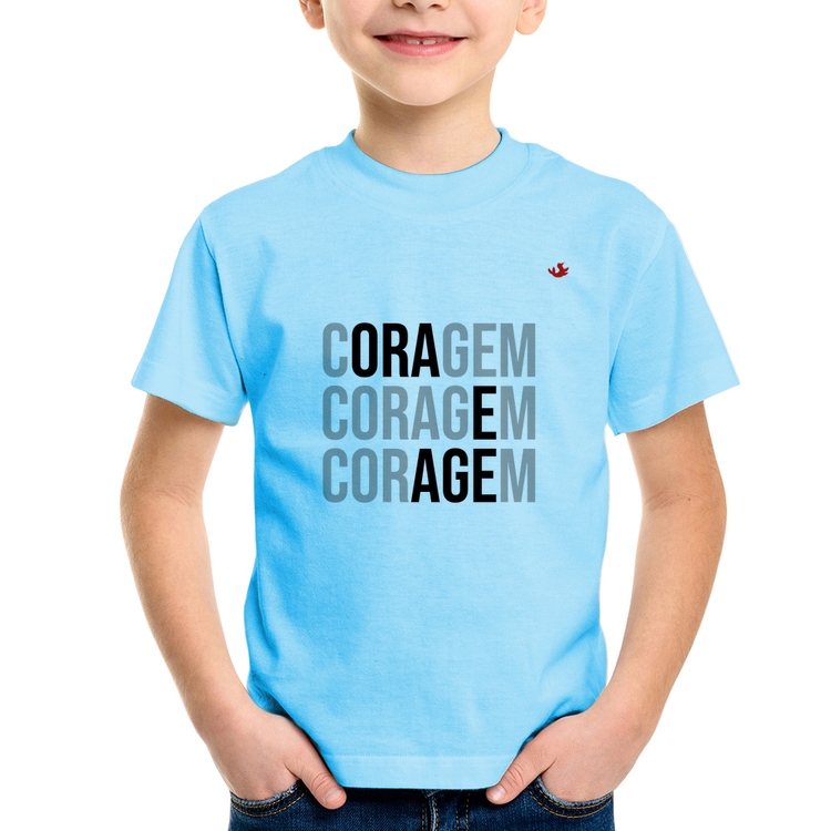 Camiseta Infantil Coragem, Ora e Age - Azul Bebê