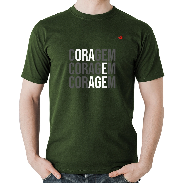 Camiseta Algodão Coragem, Ora e Age - Musgo