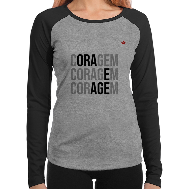 Baby Look Raglan Coragem, Ora e Age Manga Longa - Cinza/Preto
