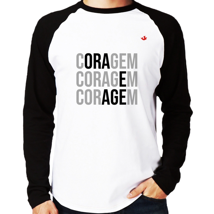 Camiseta Raglan Coragem, Ora e Age Manga Longa