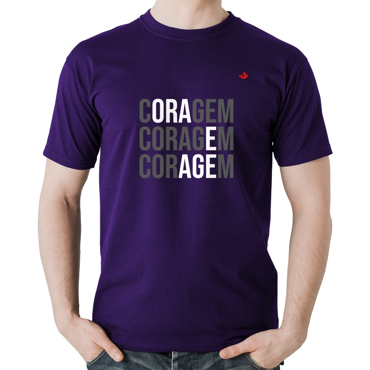 Camiseta Algodão Coragem, Ora e Age - Roxa
