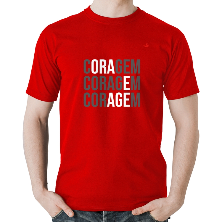 Camiseta Algodão Coragem, Ora e Age - Vermelha