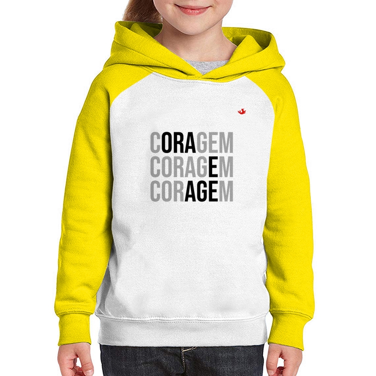 Moletom Infantil Coragem, Ora e Age - Branco/Amarelo