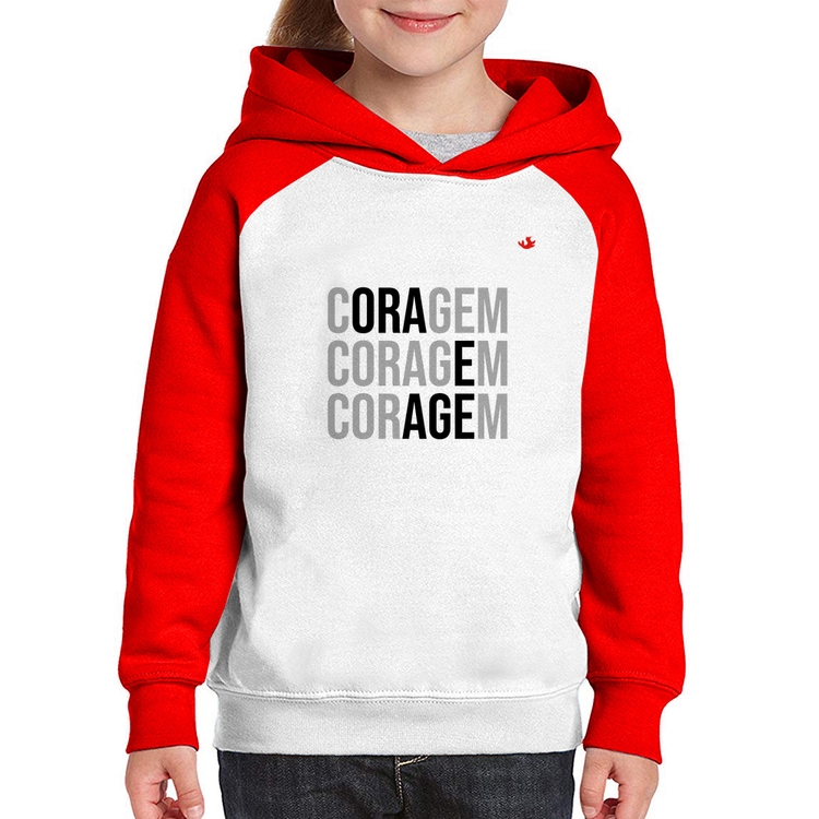 Moletom Infantil Coragem, Ora e Age - Branco/Vermelho