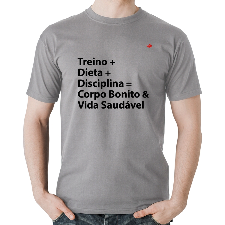 Camiseta Algodão Corpo Bonito e Vida Saudável - Cinza