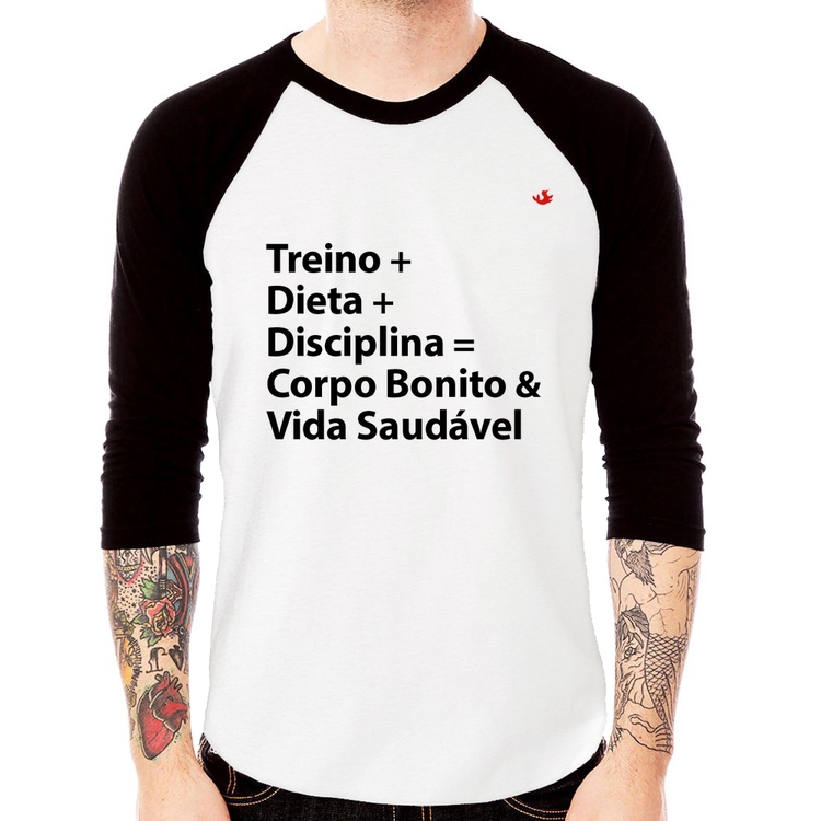 Camiseta Raglan Corpo Bonito e Vida Saudável Manga 3/4