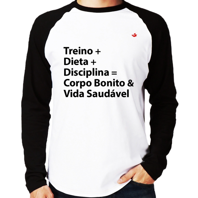Camiseta Raglan Corpo Bonito e Vida Saudável Manga Longa