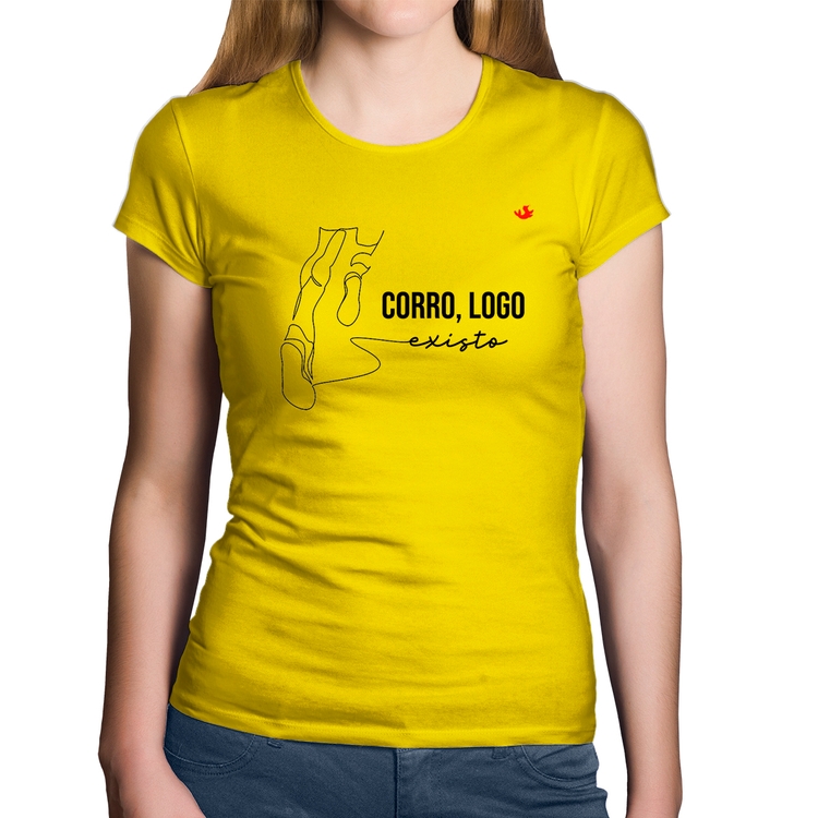 Baby Look Algodão Corro, logo existo - Amarela