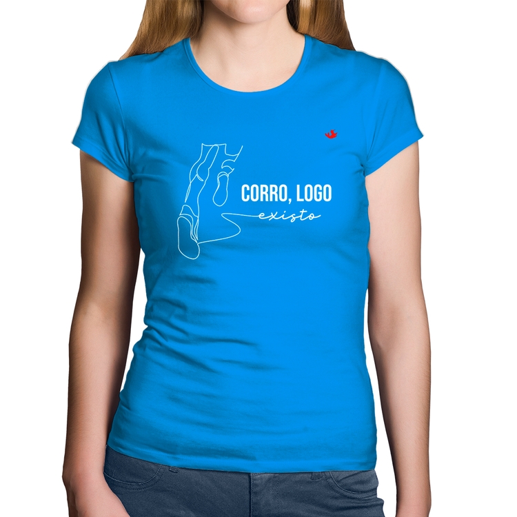 Baby Look Algodão Corro, logo existo - Azul