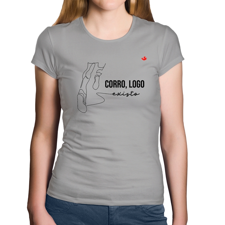 Baby Look Algodão Corro, logo existo - Cinza