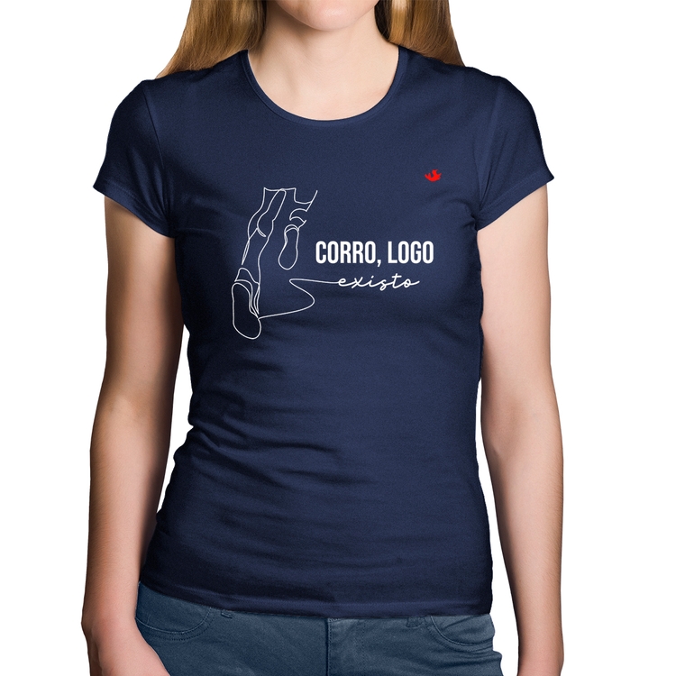 Baby Look Algodão Corro, logo existo - Marinho