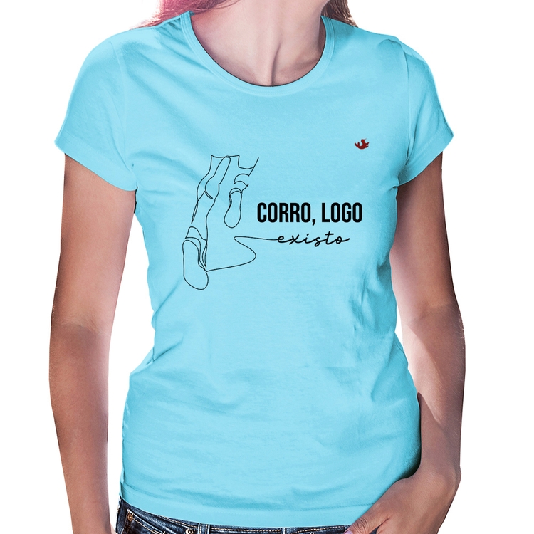 Baby Look Corro, logo existo - Azul Bebê