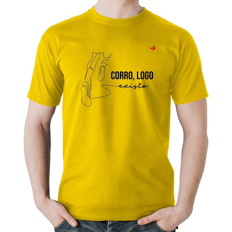 Camiseta Algodão Corro, logo existo - Amarela