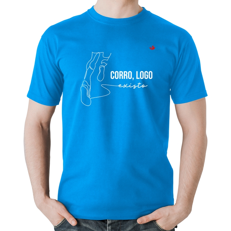 Camiseta Algodão Corro, logo existo - Azul
