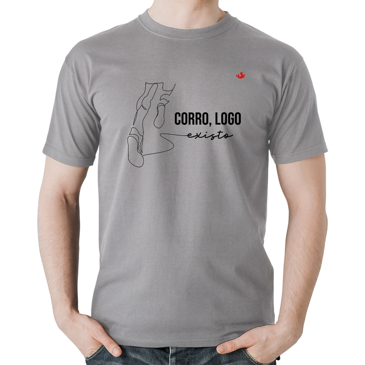 Camiseta Algodão Corro, logo existo - Cinza