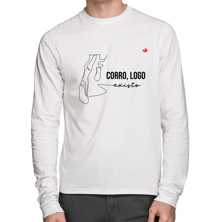 Camiseta Algodão Corro, logo existo Manga Longa - Branca