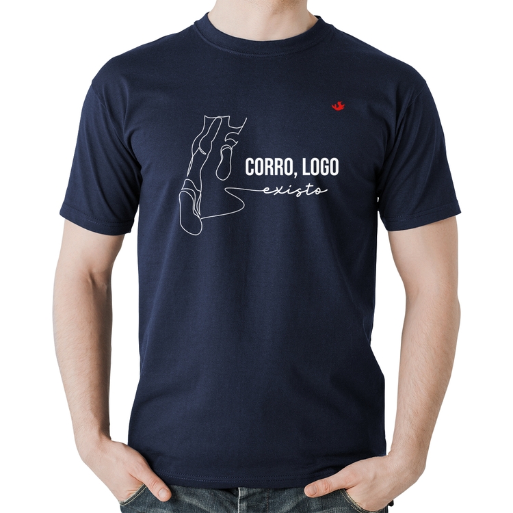 Camiseta Algodão Corro, logo existo - Marinho