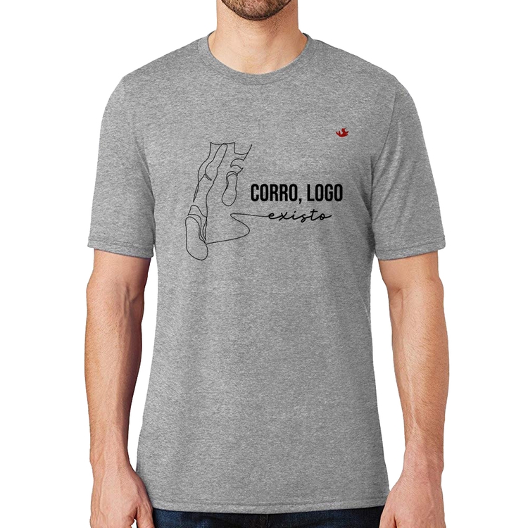Camiseta Corro, logo existo - Cinza