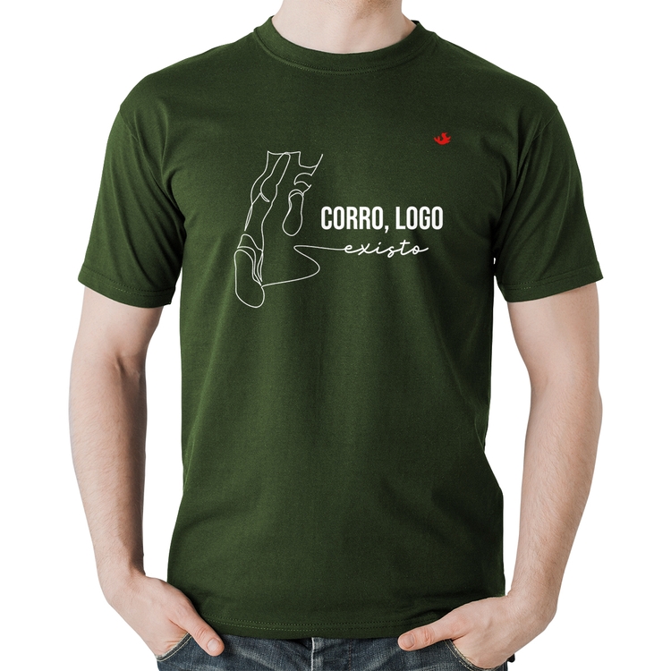 Camiseta Algodão Corro, logo existo - Musgo