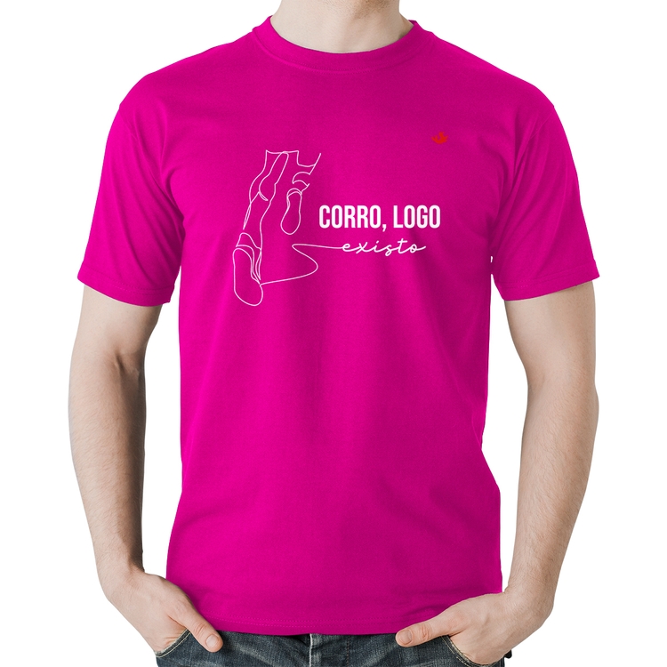 Camiseta Algodão Corro, logo existo - Rosa