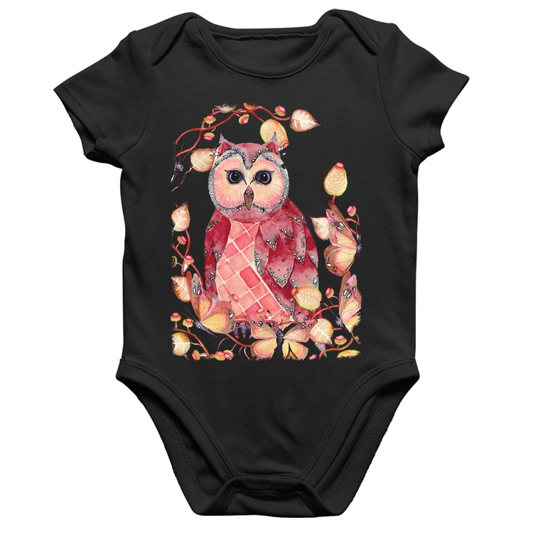 Body Bebê Algodão Coruja e Folhas