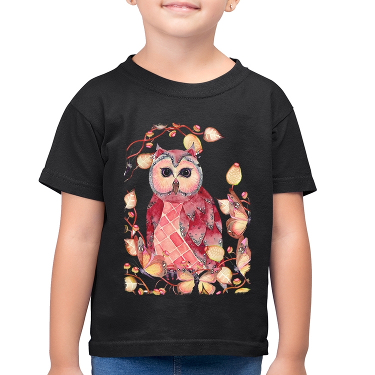 Camiseta Algodão Infantil Coruja e Folhas