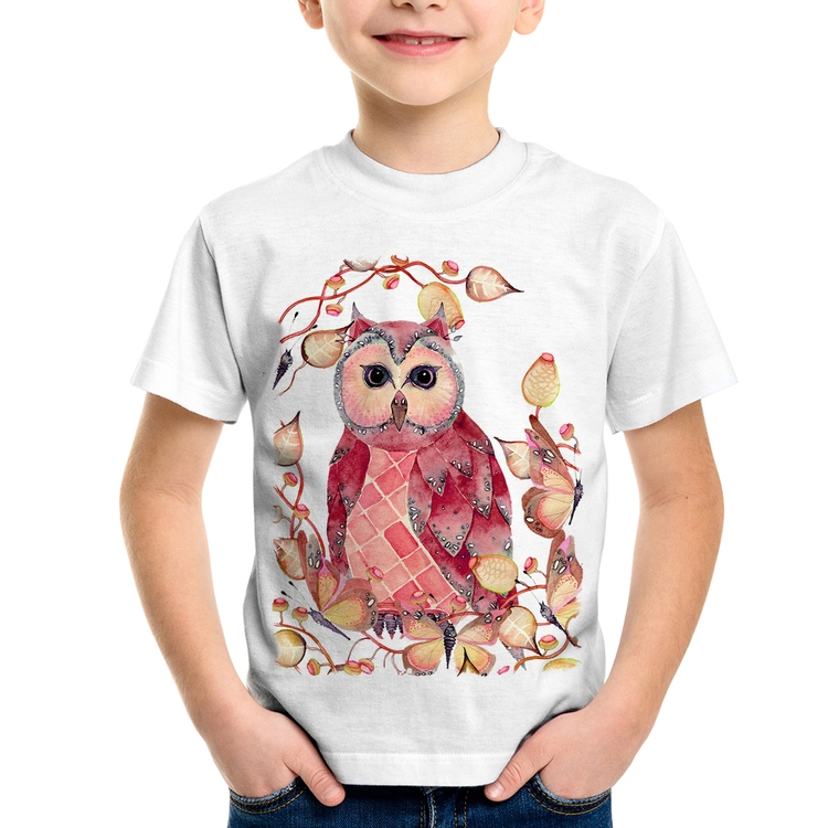 Camiseta Infantil Coruja e Folhas