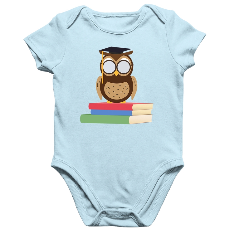 Body Bebê Algodão Coruja Estudante - Azul Bebê