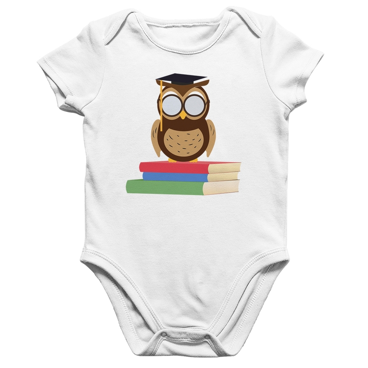 Body Bebê Algodão Coruja Estudante - Branco