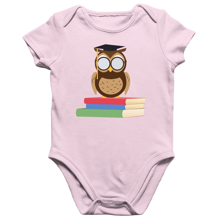 Body Bebê Algodão Coruja Estudante - Rosa Bebê