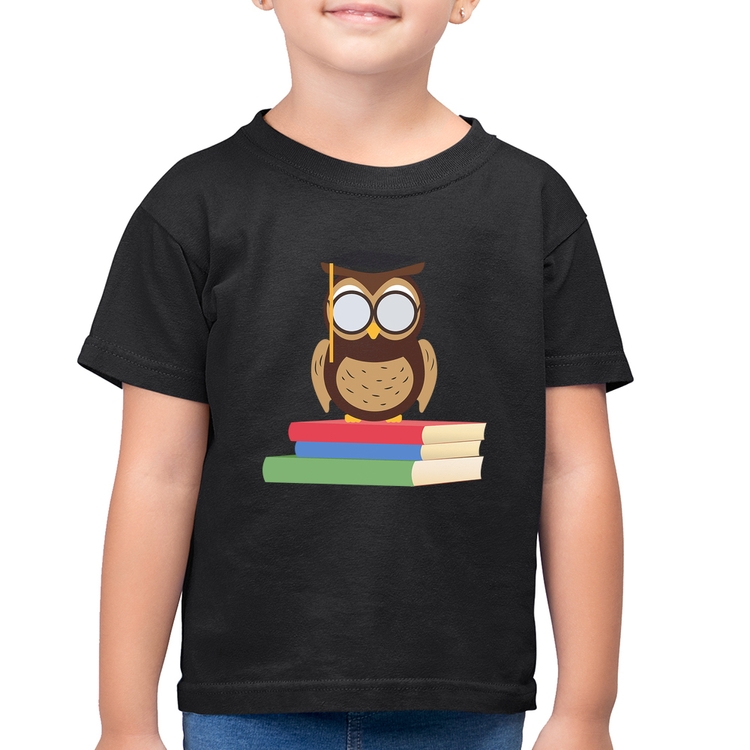 Camiseta Algodão Infantil Coruja Estudante