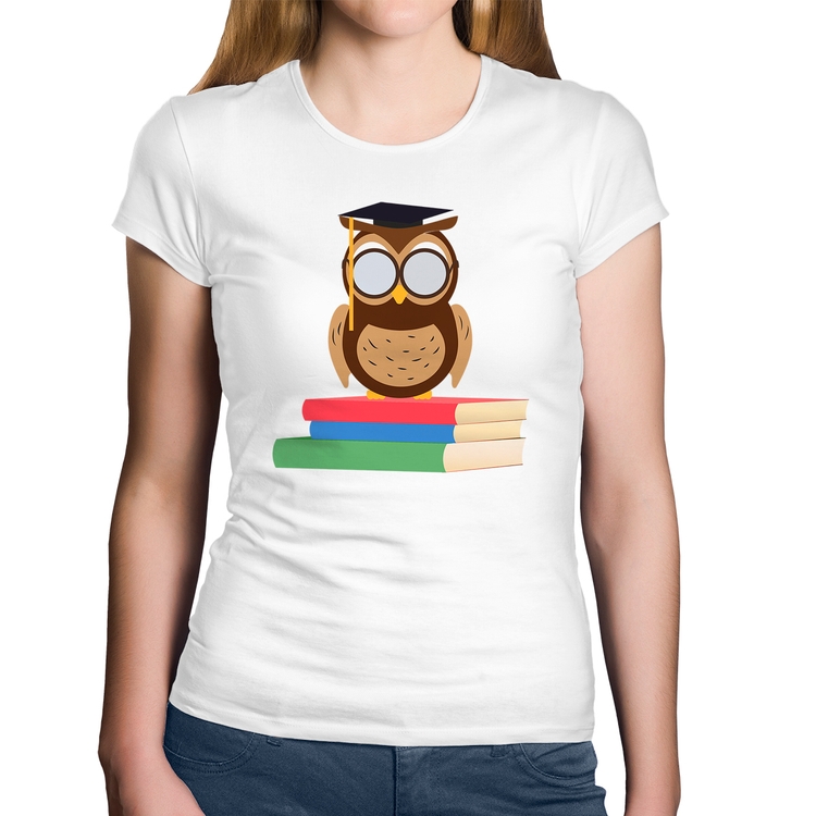 Baby Look Algodão Coruja Estudante - Branca