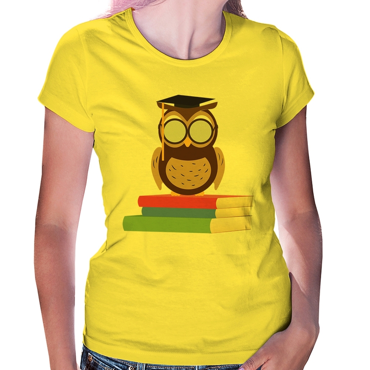 Baby Look Coruja Estudante - Amarela