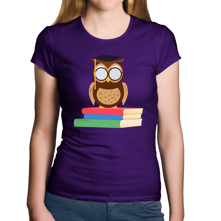 Baby Look Algodão Coruja Estudante - Roxa