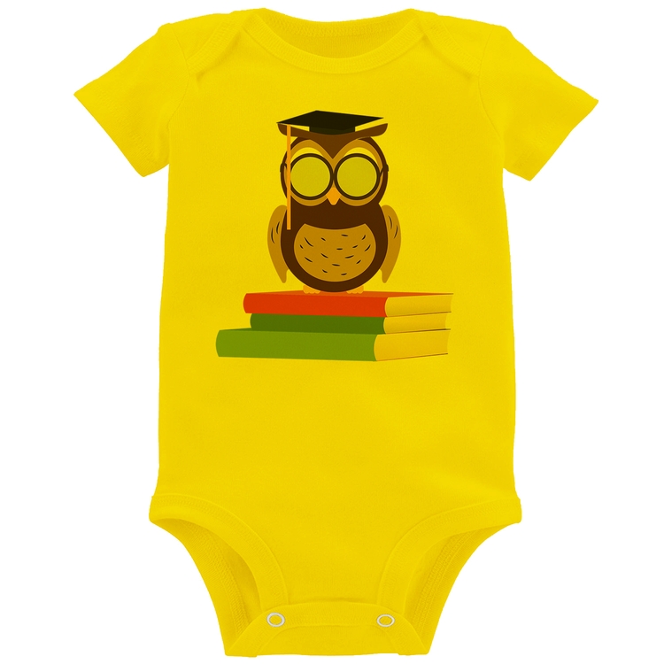 Body Bebê Coruja Estudante - Amarelo