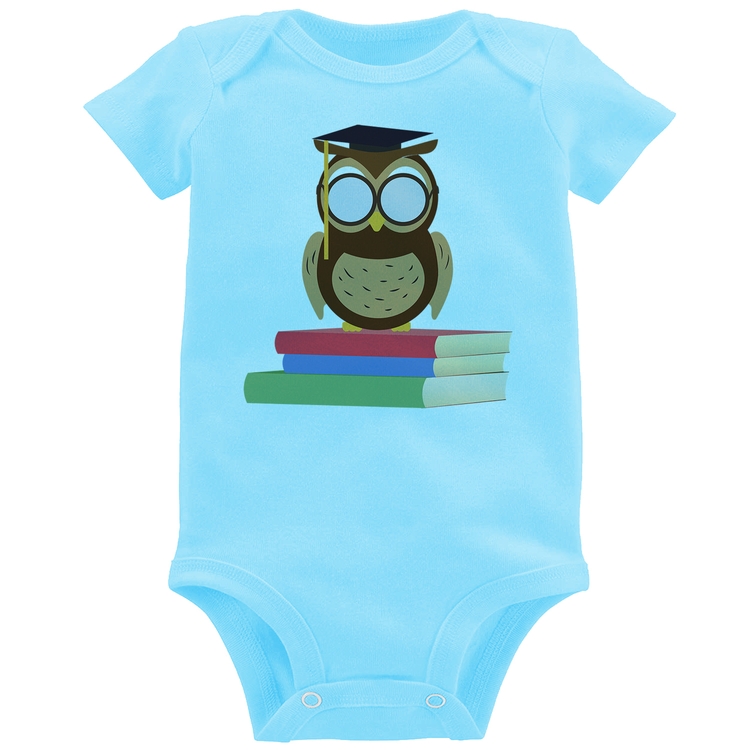 Body Bebê Coruja Estudante - Azul Bebê