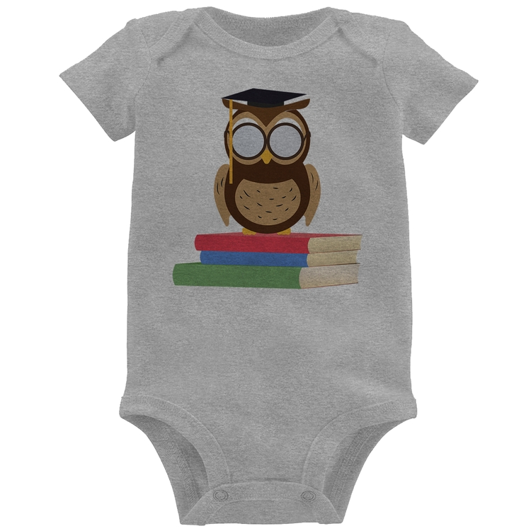 Body Bebê Coruja Estudante - Cinza